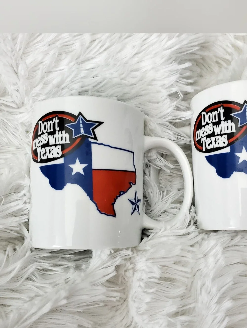Don't Mess with Texas Coffee Mug – White Ceramic Texas Flag Mug Set of Two